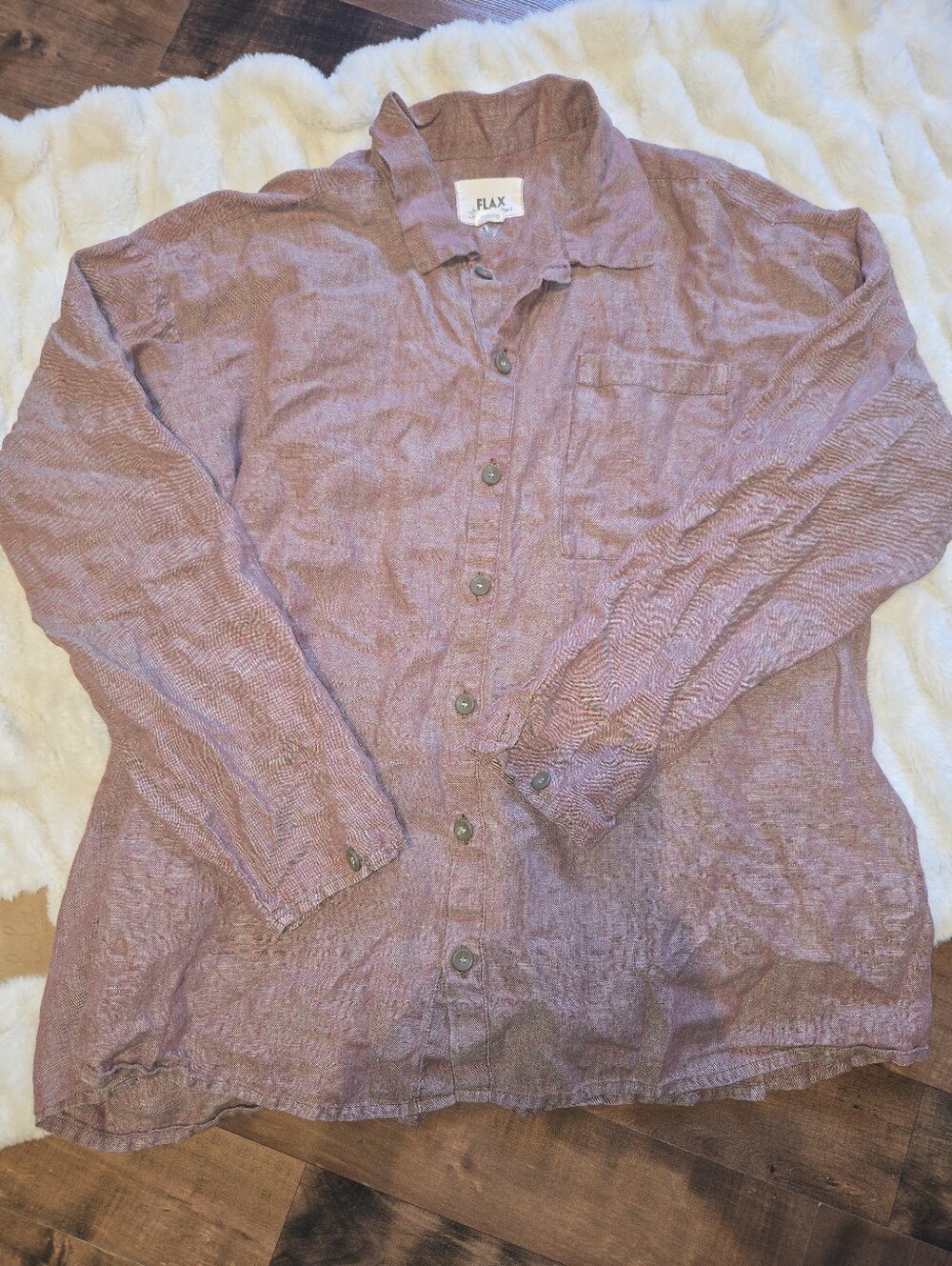 FLAX by Jeanne Engelhart Rose-Rust Terracotta Button Front Top